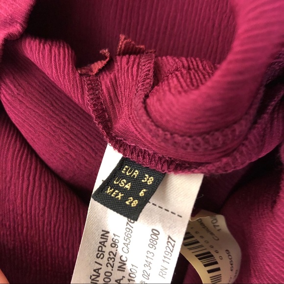 Massimo Dutti Red Burgundy Open Back Bow Crumpled Crepe Shift Dress Size 6 - Picture 13 of 14